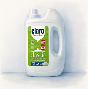 پودر ماشین ظرفشویی کلارو کلاسیک ۱.۲۵ کیلویی بدون فسفات، اکولوژیک و وگان با محافظ نقره، بطری سبز روشن، مناسب ۶۲ بار شستشو برای ظروف براق بدون لکه