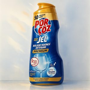 ژل ظرفشویی پورچوز پرمیوم ۹۰۰ میل بطری آبی با قطره آب، چربی‌زدایی قوی بدون پیش‌شستشو، فناوری آنزیم پیشرفته برای ظروف براق و درخشان بدون لکه