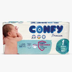 پوشک کانفی 1 – بسته ۴۰ عددی سایز نوزادی با روغن زیتون طبیعی و جذب ۱۲ ساعته ۲۰۲۵