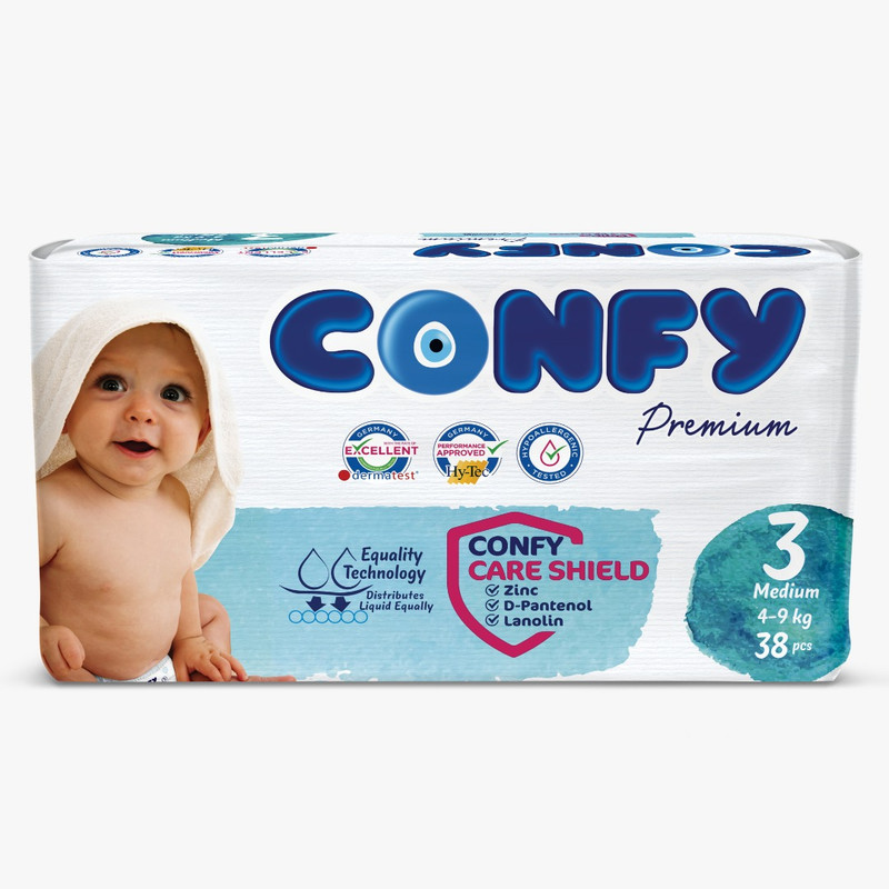 وشک کانفی 3 – بسته ۸۰ عددی سایز Midi Premium با سپر محافظ Confy و جذب ۱۲ ساعته برای نوزاد ۴-۹ کیلو ۲۰۲۵