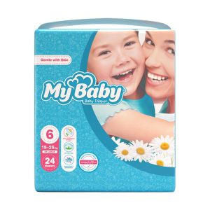 پوشک مای بیبی سایز 6 Maxi با فناوری Super Dry و زینک اکسید – جذب عالی ۱۲ ساعته، ضد نشتی و hypoallergenic برای کودک ۱۵-۳۰ کیلوگرم