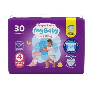 پوشک مای بیبی شورتی سایز 4 – بسته ۳۰ عددی با کانال فوق جاذب و افزایش جذب ۴ برابری برای کودک ۹-۱۴ کیلو