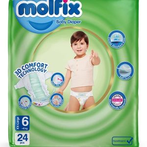 پوشک مولفیکس سایز ۶ خیلی خیلی بزرگ بسته بندی اصلی با فناوری سه بعدی ضد نشتی برای کودکان بالای ۱۵ کیلوگرم