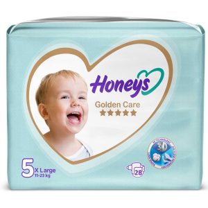 پوشک هانیز ایرانی سایز 5 بسته 28 عددی با فناوری comfort dry، ذرات جاذب مرغوب و لایه آلوئه ورا برای کودکان 11 تا 23 کیلوگرم، ضد سوختگی بدون نشت