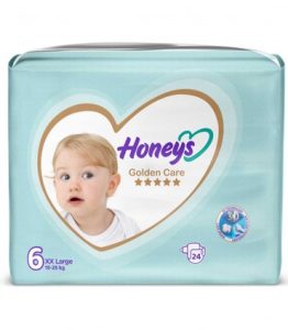 پوشک هانیز ایرانی سایز 6 بسته 24 عددی با منافذ عبور هوا، هسته جاذب مرغوب و لایه لطیف برای کودکان 15 تا 25 کیلوگرم، ضد سوختگی بدون نشت.