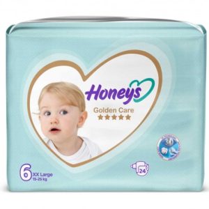 پوشک هانیز ایرانی سایز 6 بسته 24 عددی با منافذ عبور هوا، هسته جاذب مرغوب و لایه لطیف برای کودکان 15 تا 25 کیلوگرم، ضد سوختگی بدون نشت.