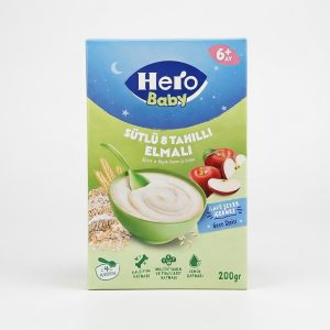 غذای کمکی هرو 8 غله با سیب بسته 400 گرمی، فرنی ارگانیک غنی ویتامین C و E برای نوزادان 8 ماهگی، بافت خامه‌ای با طعم طبیعی میوه بدون شکر.