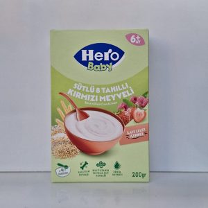 غذای کمکی هرو 8 غله با توت فرنگی بسته 340 گرمی، فرنی غنی امگا و آهن برای نوزادان 6 ماهگی، بافت نرم بدون شکر اضافه و طعم طبیعی میوه.