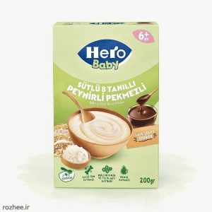 غذای کمکی هرو 8 غله با شیره انگور بسته 250 گرمی، فرنی ارگانیک غنی پروبیوتیک و آهن برای نوزادان 7 ماهگی، بافت خامه‌ای با طعم طبیعی میوه بدون شکر